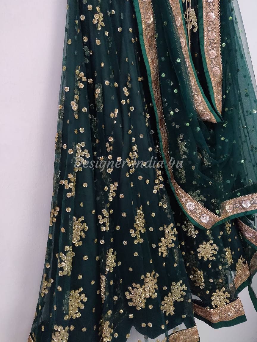 Dark Green Embroidered Wedding Mehndi Reception Wear Lehenga - Etsy