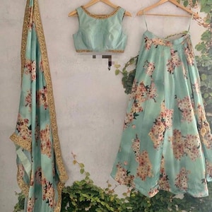 Green floral Lehenga Choli, sabyasachi lehenga Custom Stitched modern wedding guest dress - Made to measure outfit