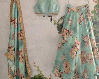 Green floral Lehenga Choli, sabyasachi lehenga Custom Stitched modern wedding guest dress - Made to measure outfit