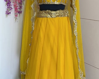 Yellow Lehenga Choli Set: Embroidered Indian Wedding Outfit