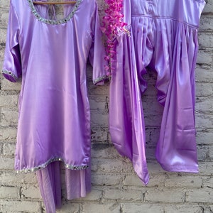 Lilac Shimmer Silk Heavy Gotta & Farshi Salwar Suit with Beautiful Mirror Work Duppata