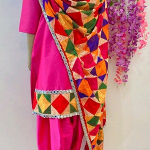 Custom Stitched Salwar Kameez Phulkari Dupatta | Punjabi Dress for Women | Patiala Suit Plus Size Available | Indian Wedding Guest Outfit