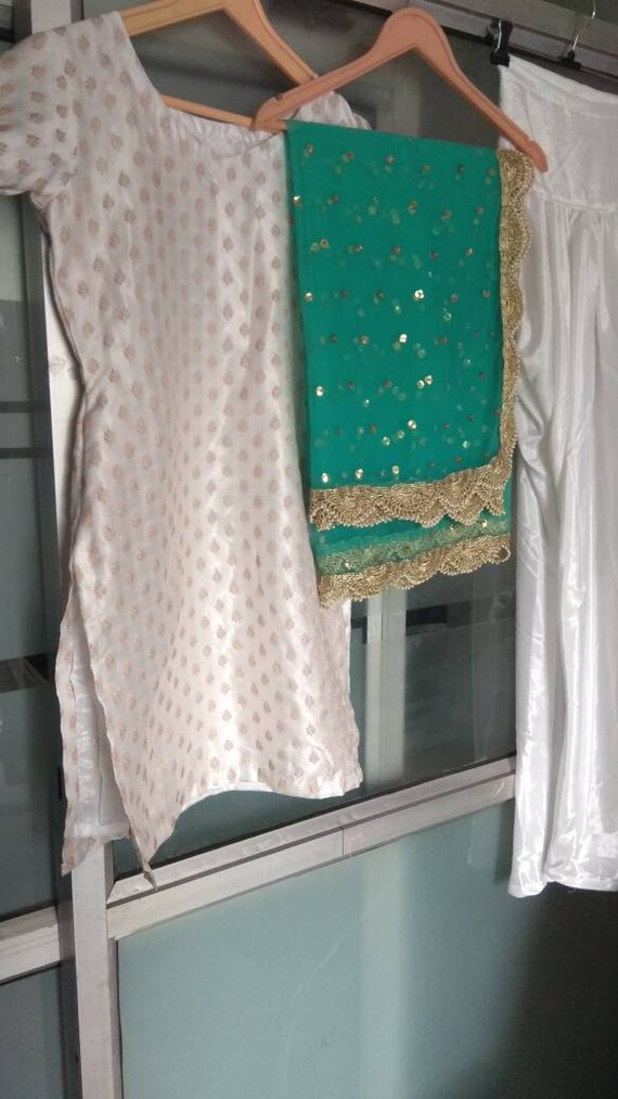 Buy Indian Pakistani Salwar Kameez Suit Fabric White Color Silk Green Net  Embroidered Dupatta Shalwar Designer Party Wear Dress Material Online in  India 