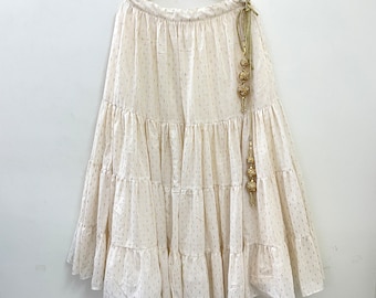 Embroidered Cotton Lurex Lehenga Skirt: Handmade Tiered Skirt