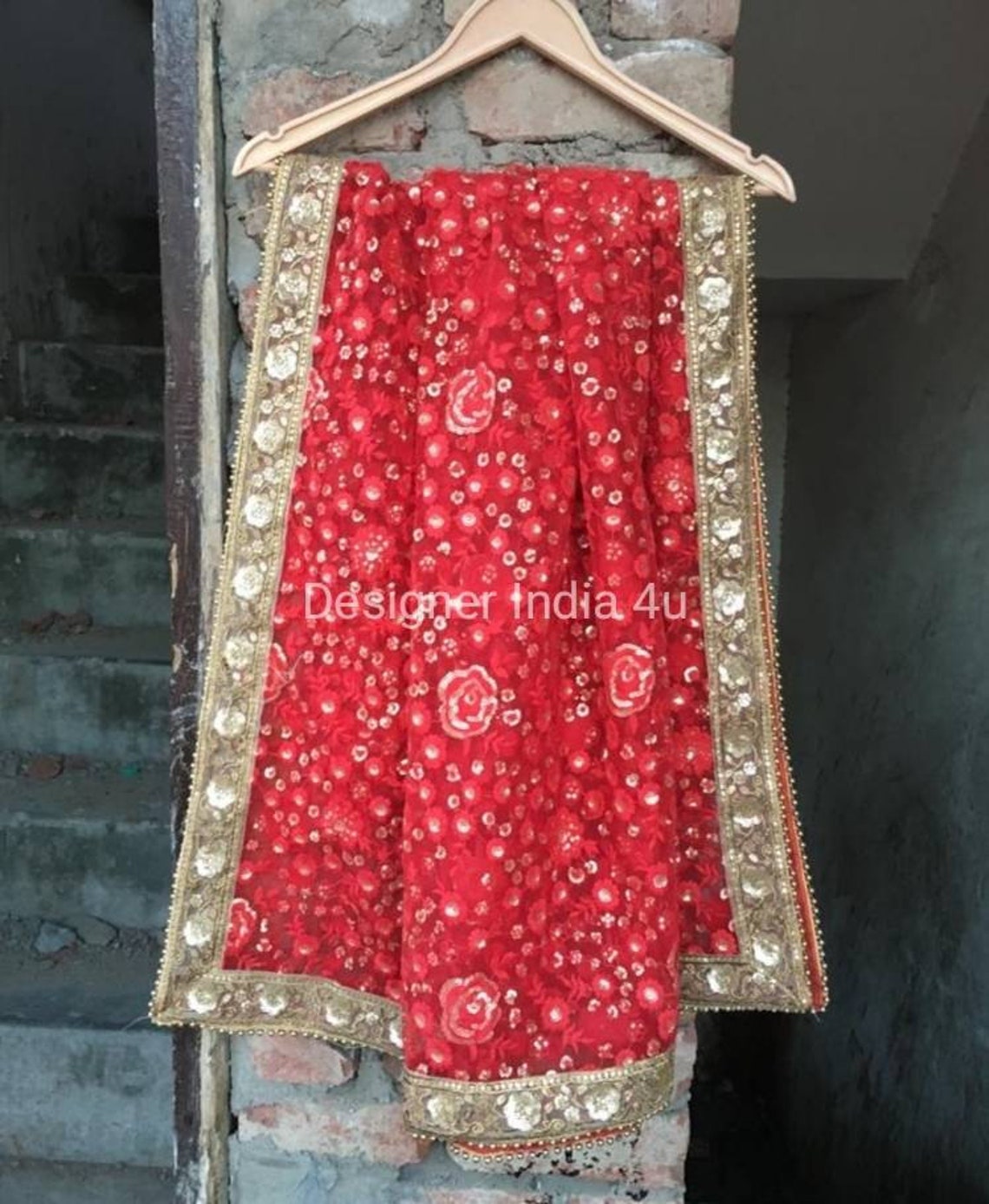 Red Bridal Nikah Nikkah Heavy Dupatta for Women Chunni With | Etsy