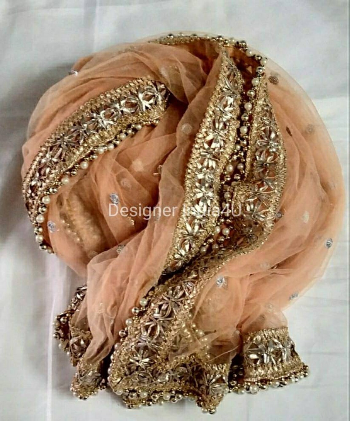 Indian Pakistani Designer Dupatta Chunni Stole Scarves Peach Etsy