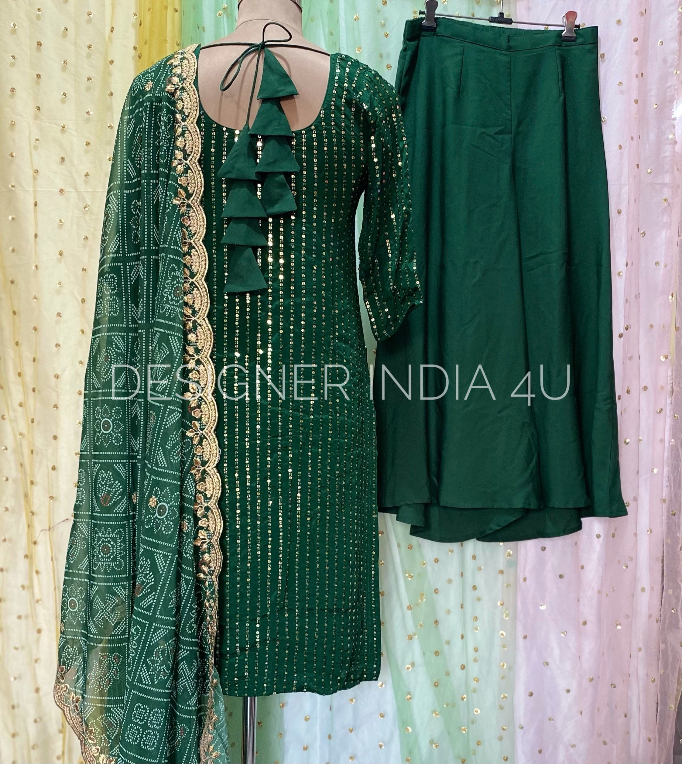 Green Punjabi Suit With Bandhni Dupatta Salwar Kameez Women