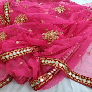 Pink dupatta veil for women modern wedding chunni ceremony embroidered stole for girls