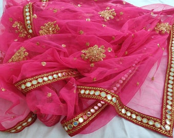 Pink dupatta veil for women modern wedding chunni ceremony embroidered stole for girls