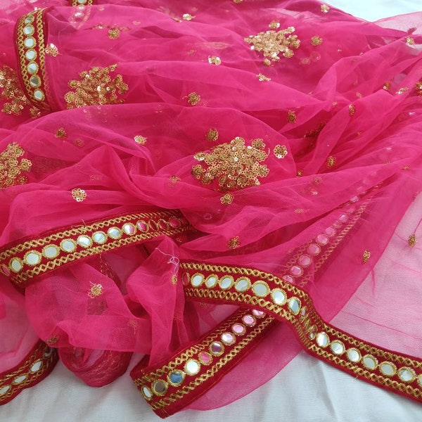 Pink dupatta veil for women modern wedding chunni ceremony embroidered stole for girls