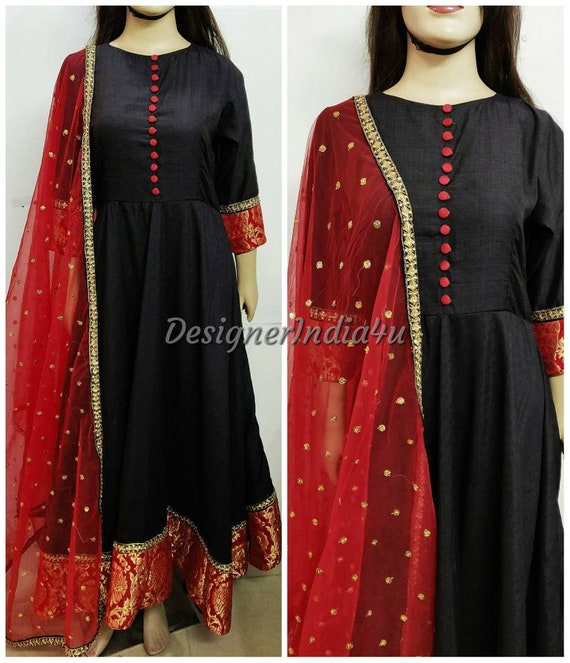 black anarkali with red dupatta