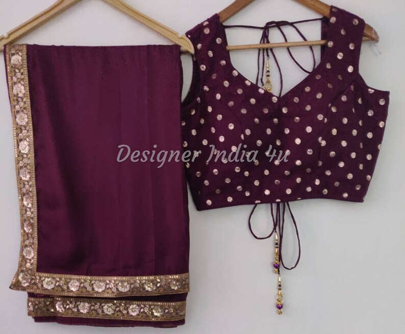 Wine Color Saree Blouse Indian ethnic designer uppada silk exclusive made to order new sari for women girls party wear bridesmaid dress image 3