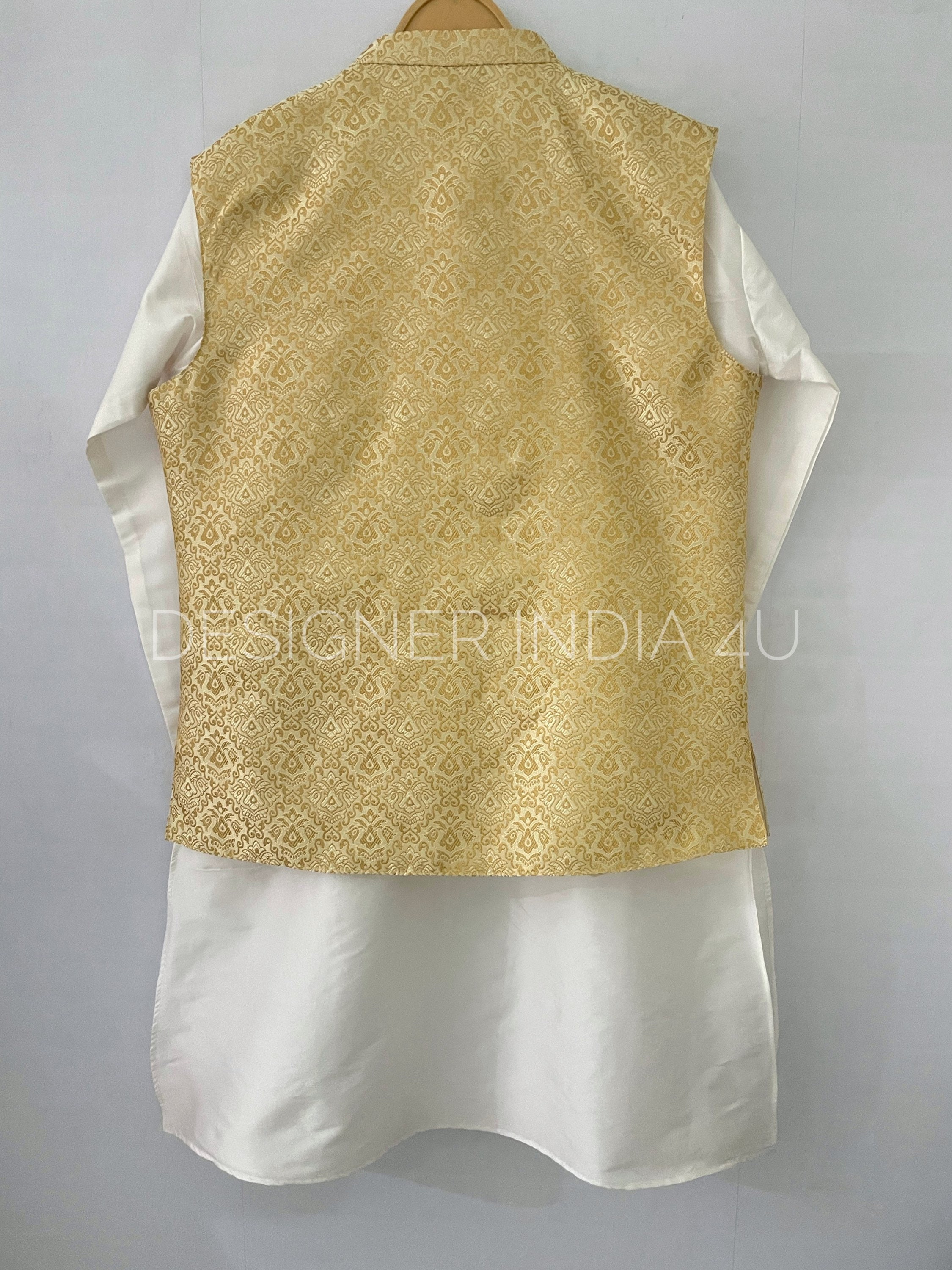 Golden Silk Embellished Jacket White Mens Kurta Pajama Etsy