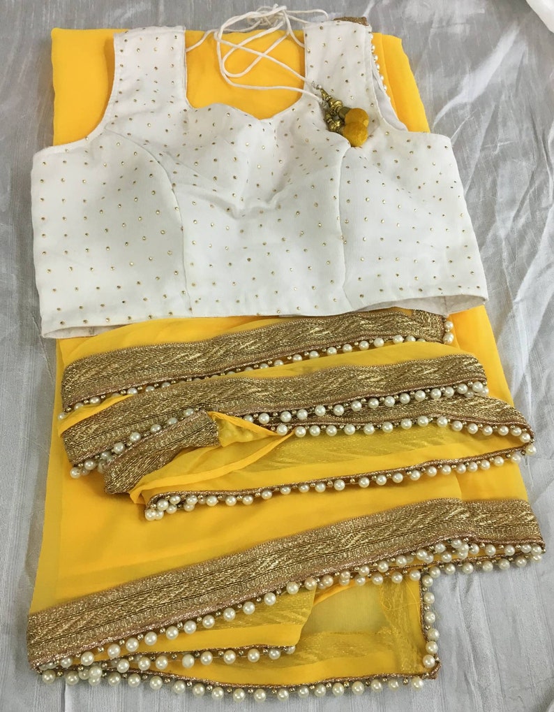 Yellow Saree Blouse Indian ethnic designer exclusive georgette made to order new sari blouse petticoat for women and girls