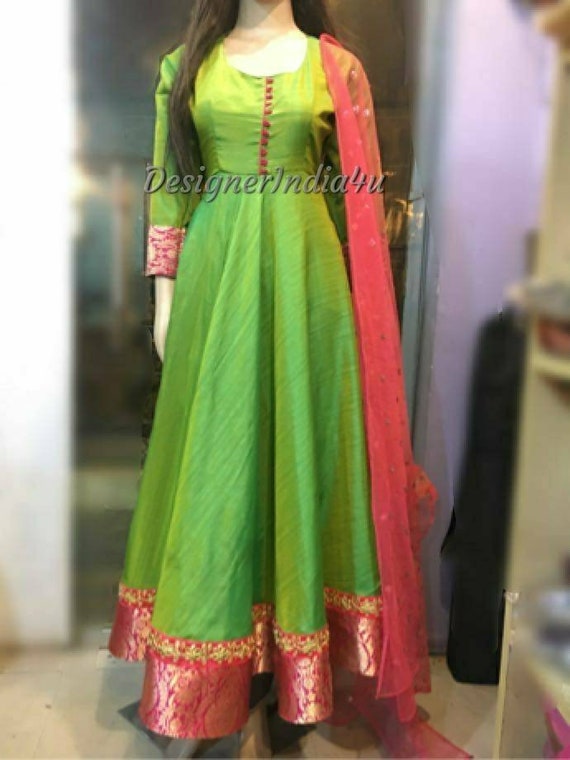 Ropa Ropa para mujer Americanas y trajes Verde Esmeralda Anarkali salwar kameez vestido étnico confeccionado vestido personalizado cosido dupatta fiesta de la mujer india vestidos de novia shalwar trajes 