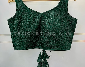 Green sequins embroidered blouse for designer lehenga for women