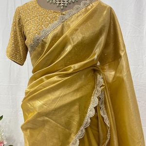 Tissue Saree Blouse Indian Women Party Wear Sari - Etsy