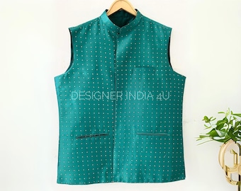 Teal Silk Nehru Jacket: Custom Made Wedding Outfit