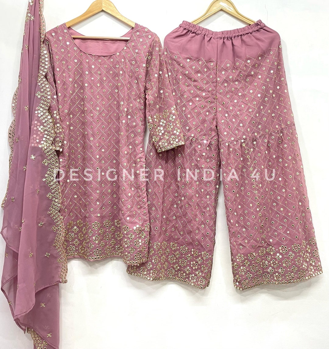 Salwar Kameez Suit Indian Designer Ethnic Suit Mirror Work Mauve Color