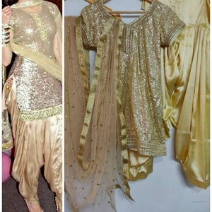 Gold Sequin shalwar kameez, women Punjabi suit Patiala Indian salwar plus size Kurta - Made to measure outfit