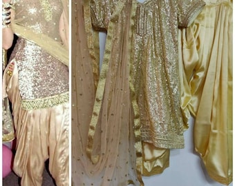 Gold Sequin Punjabi Suit: Custom Made Patiala Salwar Kameez