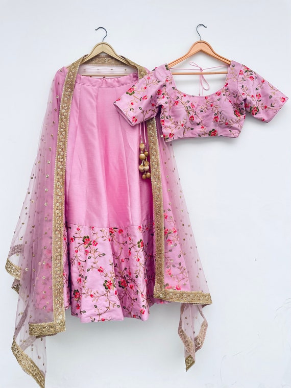Embroidered Lehenga Choli: Pink Indian Wedding Outfit, Custom Made