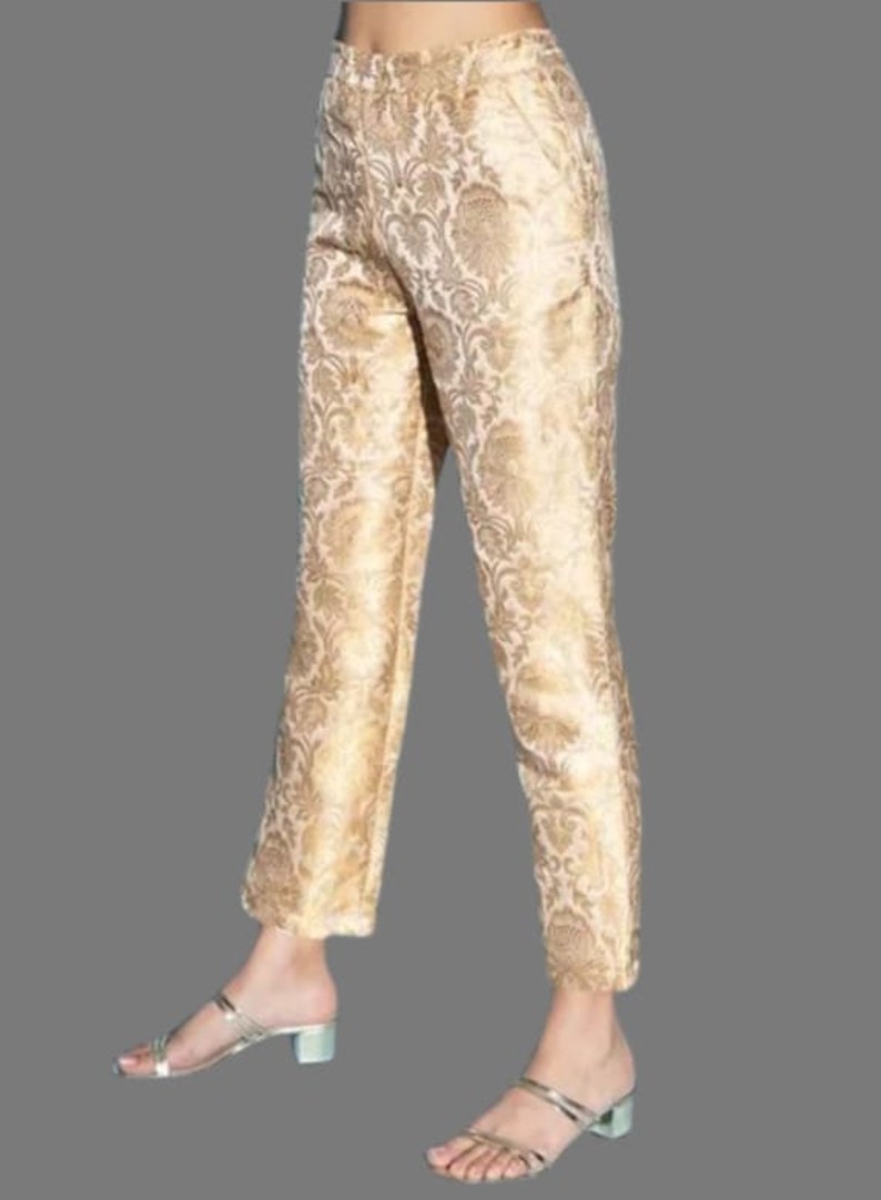 Banarasi Gold Brocade Slim Pant for Women image 3