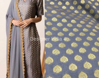 Grey Brocade Silk Punjabi Suit, Custom Stitched Salwar Kameez