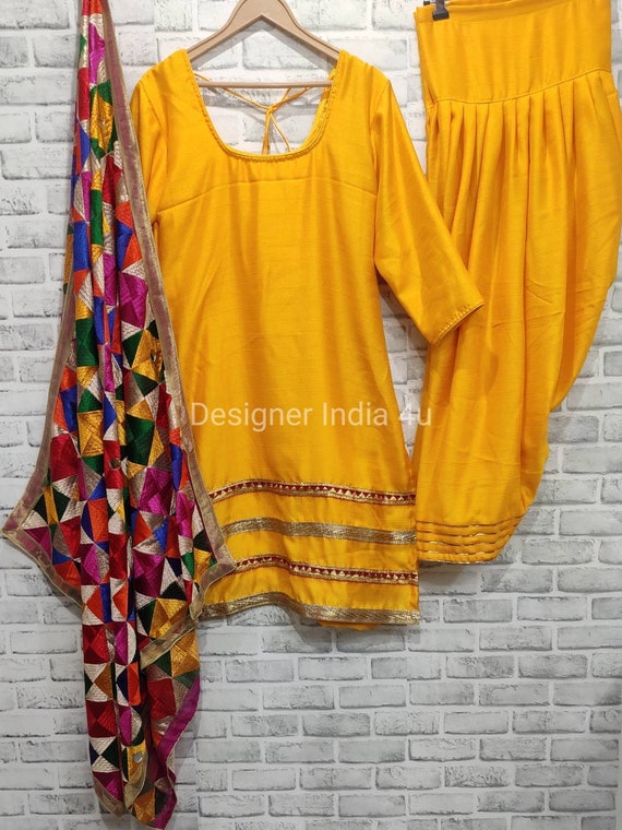 Buy Yellow Pure Upada Silk Wedding Wear Hand Work Punjabi Dress Material  Online From Wholesale Salwar.