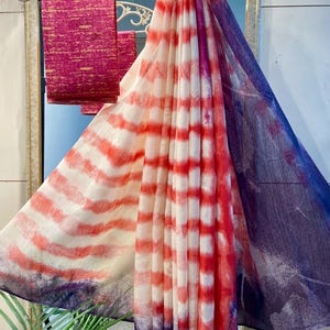 Indian ethnic wear saree with blouse cotton linen printed sari - Fall Pico Done