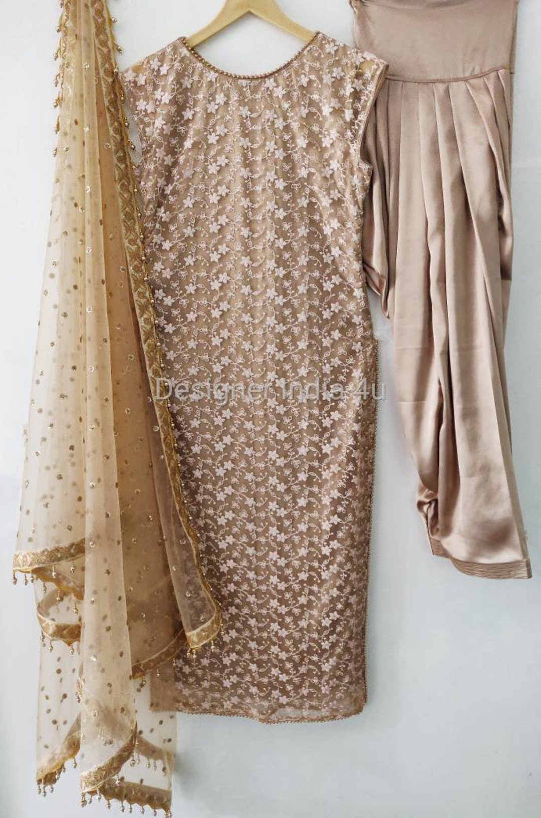 Ivory Colour Shimmer Silk Heavy mirror Embroidered Indowestern Suit Sleek Net Duppata main image 1