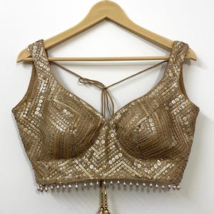 Gold sequin blouse for women Indian designer custom made top for lehenga saree