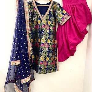 Conjunto de terno Banarasi Patiala Salwar Kameez feito à mão - ajuste personalizado para mulheres - frete grátis