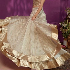 Tiered skirt designer lehenga for women white golden skirt - Made to measure