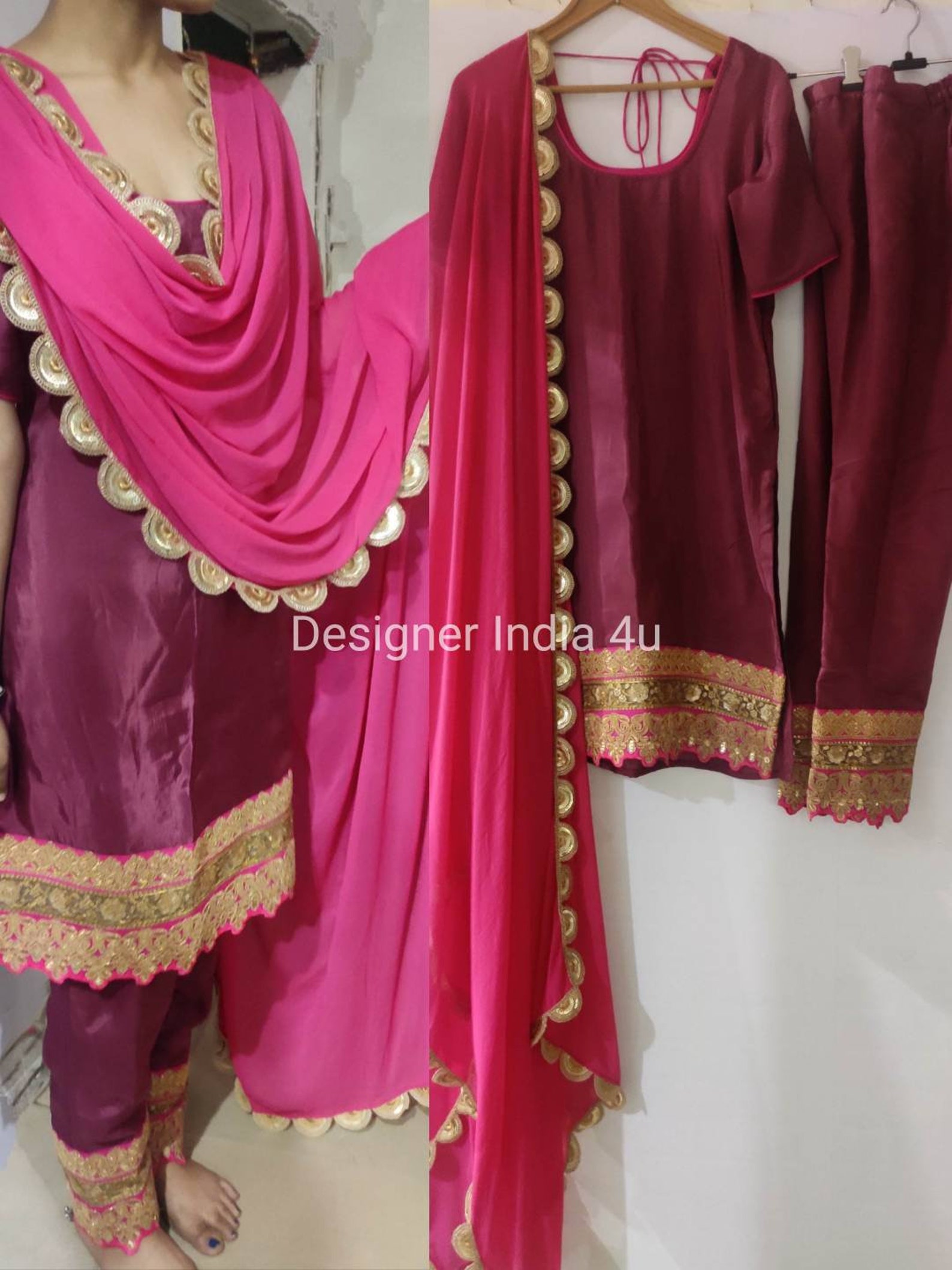 Wine Color Designer Silk Salwar Kameez Readymade Suit For Etsy