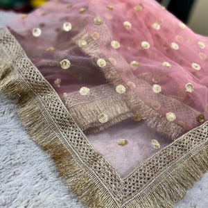 Peach Bridal Dupatta for women lehenga Traditional Chunni Stole Scarves Sequen Embroidery Net for Lehenga Suit Salwar