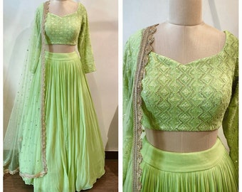 Green lehenga choli for women engagement dress indian ethnic party wear wedding guest dresses - made to measure outfit