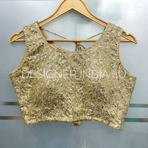 Lite gold sequins embroidered blouse for women designer party wear blouses