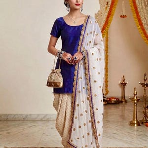 Blue Raw Silk Salwar Kameez Suit Punjabi Patiala Traditional Indian Ethnic