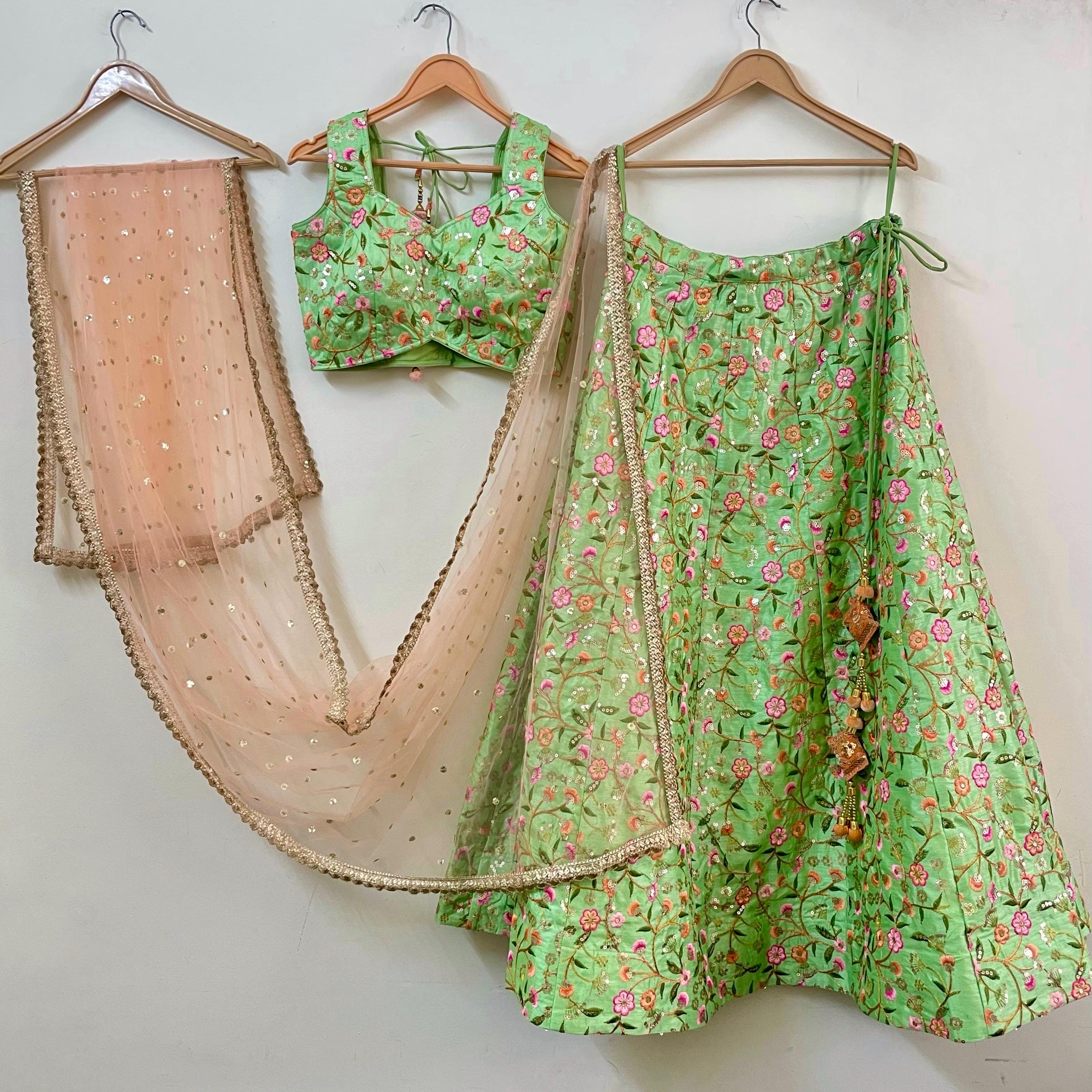 green and peach color combination dress Peach Green Lehenga