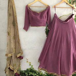 Mauve lehenga for women Indian wedding dress with embroidered blouse dupatta - Made to measure outfit