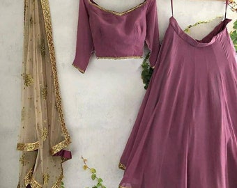 Mauve lengha choli ready to wear Wedding Party Wear Lehenga with long blouse - Made to measure outfit