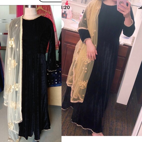 Black velvet anarkali sales