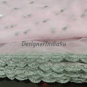 Pink Net Dupatta: Silver Sequin Embroidered Indian Scarf