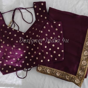 Wine Color Saree Blouse Indian ethnic designer uppada silk exclusive made to order new sari for women girls party wear bridesmaid dress