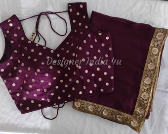 Wine Color Saree Blouse Indian ethnic designer uppada silk exclusive made to order new sari for women girls party wear bridesmaid dress