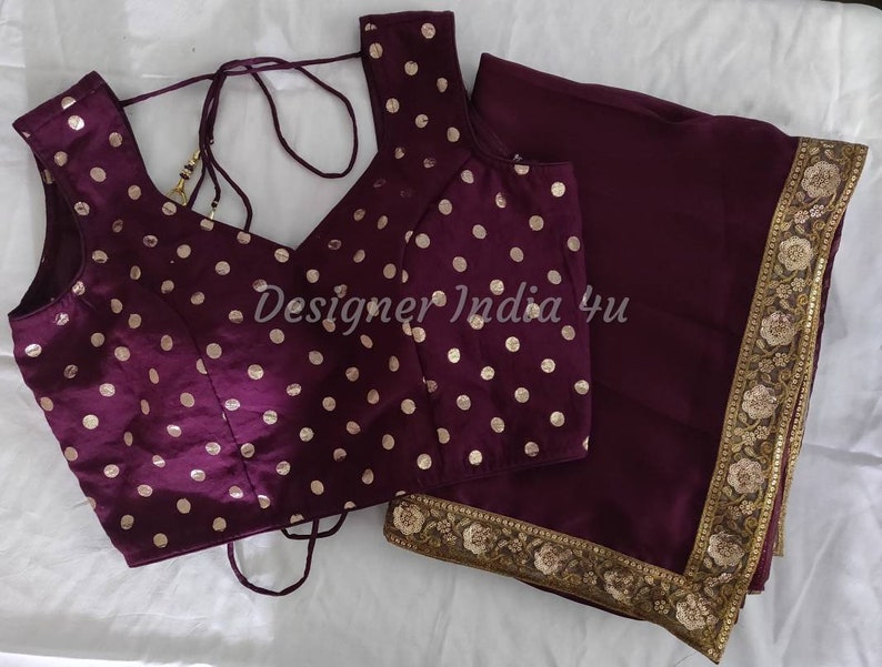 Wine Color Saree Blouse Indian ethnic designer uppada silk exclusive made to order new sari for women girls party wear bridesmaid dress