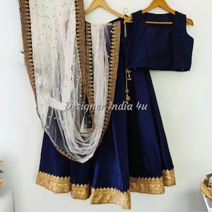 Blue lehenga choli ready to wear Indian designer lengha white net dupatta for women exclusive wedding party wear - Made to measure outfit