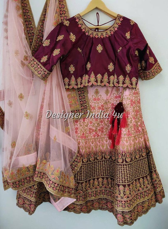 Wedding Bridal Lehenga Choli Dupatta Shaded Pink with Purple | Etsy