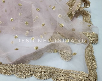 Babyroze lichtgewicht dupatta voor dames feestkleding geborduurde netsjaal